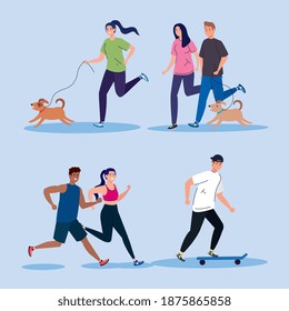 people doing activities collection design, Outdoor activity theme Vector illustration