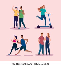 people doing activities icon collection design, Outdoor activity theme Vector illustration