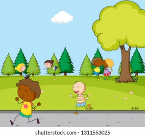 People doing activity at park illustration