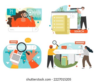 People doing business search flat vector scene