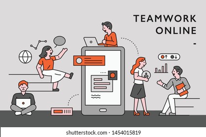 People doing business with teamwork. Banner web page concept illustration. flat design style minimal vector illustration.