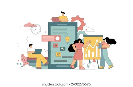 People doing business with teamwork. Vector flat illustration on white background