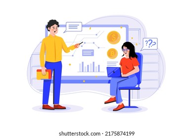 People doing Crypto Trading Course Illustration concept. Flat illustration isolated on white background