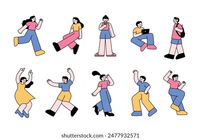 Personas están haciendo diferentes acciones y conductas. bosquejar la Ilustración vectorial simple.