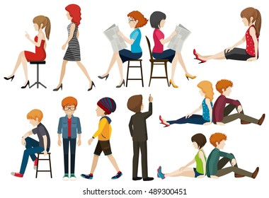 People doing different actions illustration