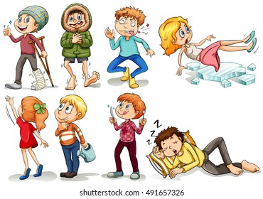 People doing different actions illustration