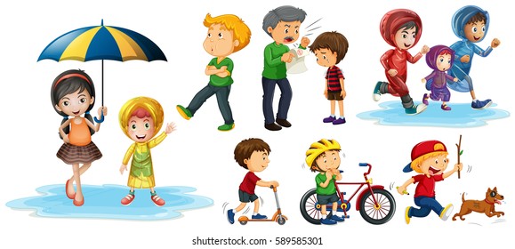 People doing different actions illustration