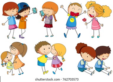 People doing different activities with friends illustration
