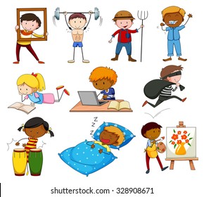 Personas haciendo ilustraciones de actividades diferentes