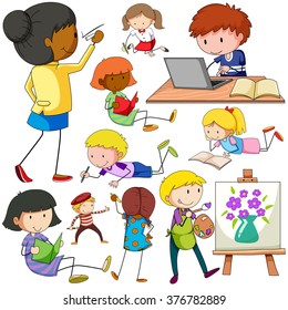 People doing different activities illustration