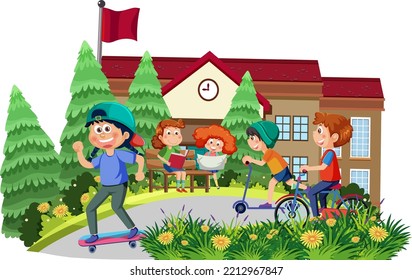 People doing different activities at park illustration