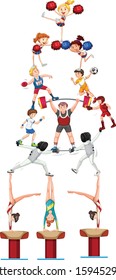 People doing different kinds of sports on white background illustration
