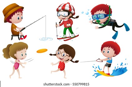 People doing different outdoor activities illustration