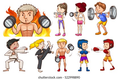 People doing different types of sports illustration