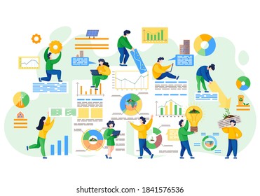 People Doing Environmental Data Analysis. Limate Change Dynamic Indicators On The Earth. Global Warming Concept. Idea Of Climate Change And Danger For Ecology. Save Nature, Stop The Pollution