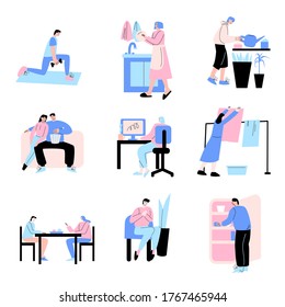 People doing everyday rituals during weekdays vector illustration