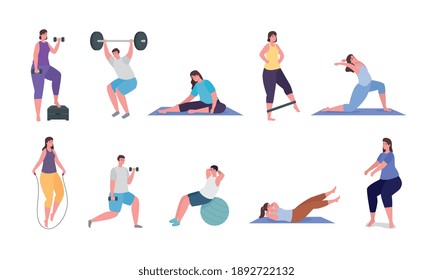 People doing exercise icon collection design, Gym sport and bodybuilding theme Vector illustration