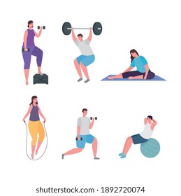 People doing exercise symbol set design, Gym sport and bodybuilding theme Vector illustration