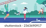 People doing exercises and cardio workout in park flat vector illustration