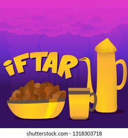 people doing iftar in glowing flat illustration