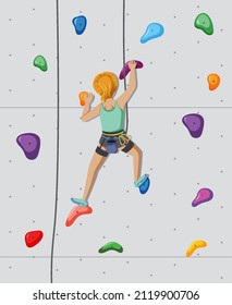 People doing indoor rock climbing at the gym illustration