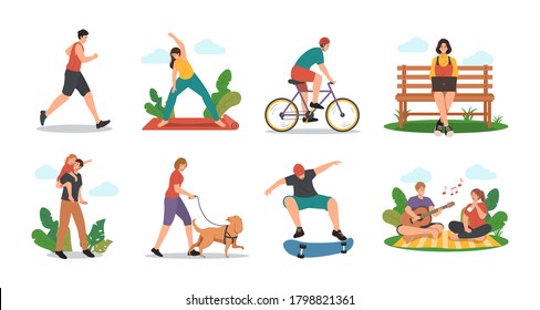 Set Funny People Performing Sports Activities Stock Vector (Royalty ...