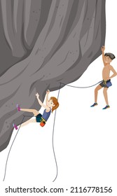 People doing outdoor rock climbing on white background illustration