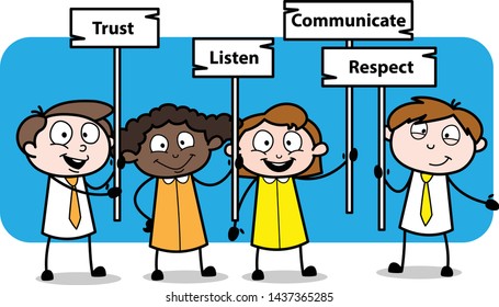 People Doing Protest - Office Salesman Employee Cartoon Vector Illustration