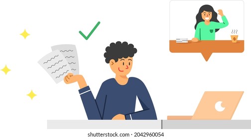 Gente trabajando a distancia con su amigo