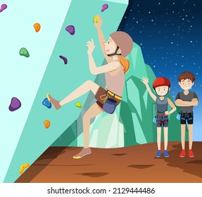 People doing rock climbing on the wall illustration