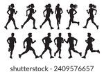 People doing running exercises are isolated on a white background. jogging exercise silhouette set. man and woman silhouettes.