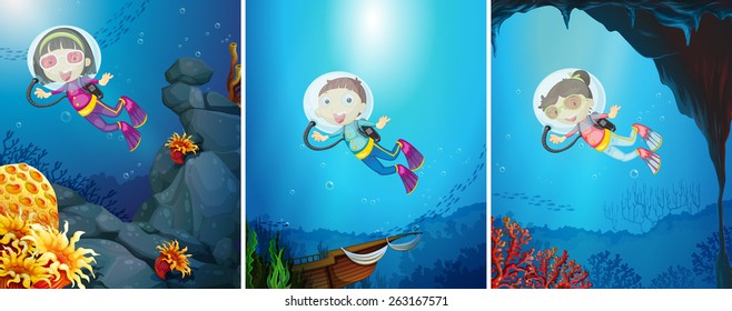 Pessoas mergulhando sob o oceano