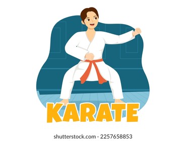 People Doing Some Basic Karate Martial Arts Moves, Fighting Pose and Wearing Kimono in Cartoon Hand Drawn for Landing Page Templates Illustration