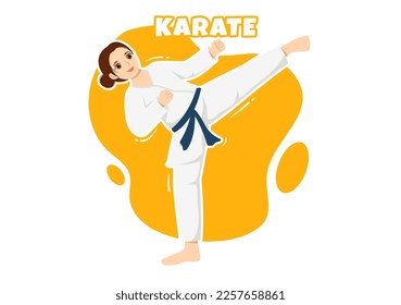 People Doing Some Basic Karate Martial Arts Moves, Fighting Pose and Wearing Kimono in Cartoon Hand Drawn for Landing Page Templates Illustration