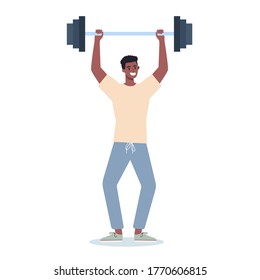 People doing sport. Different sport activity. Young adult doing sport. Man doing exercise in gym. Isolated vector illustration in cartoon style