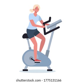 People doing sport. Different sport activity. Young adult doing sport. Woman doing exercise in gym. Isolated vector illustration in cartoon style