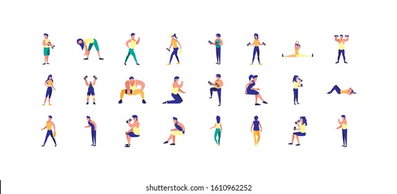 People doing sport icon set design, hobby competition game training equipment tournement and play theme Vector illustration