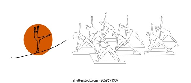 people doing sports in the exercise and pilates center. yoga and fitness center modern minimal and minimalist logo