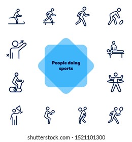 People doing sports line icon set. Set of line icons on white background. Baseball, boxing, golfer. Sports type concept. Vector illustration can be used for topics like activity, lifestyle, fitness