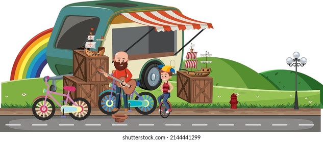 People doing street performance in the park illustration
