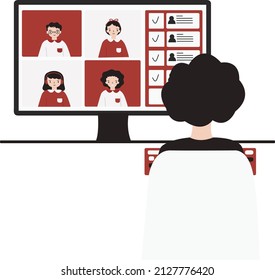 People Doing Video Conference. Online Absence Illustration. E-learning platform and online courses on a laptop.