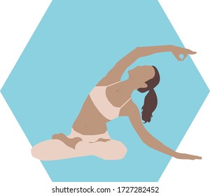 people doing yoga, different poses on a blue background