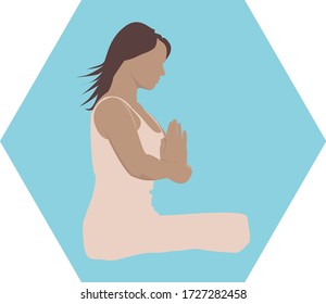 people doing yoga, different poses on a blue background