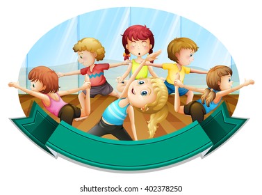 People doing yoga in the gym illustration