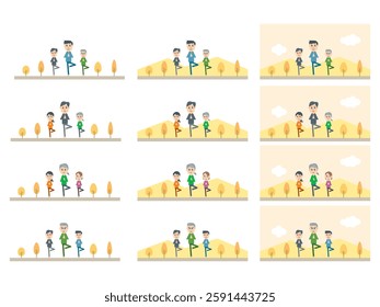 People doing yoga poses, health, exercise