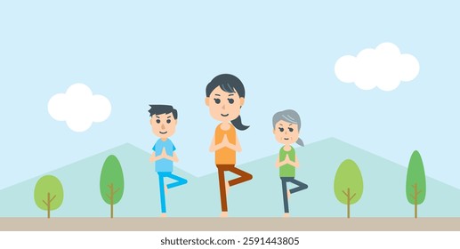 People doing yoga poses, health, exercise
