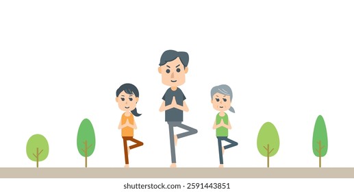 People doing yoga poses, health, exercise