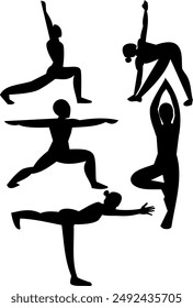 people doing yoga. silhouettes of people in motion