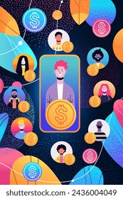 people with dollar coins discussing during virtual conference financial banking wealth transformation technology fintech business investment