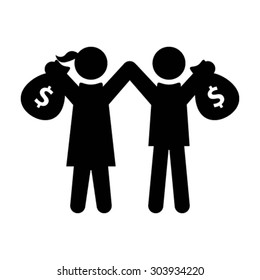 People with Dollar Money Bag Icon - Vector